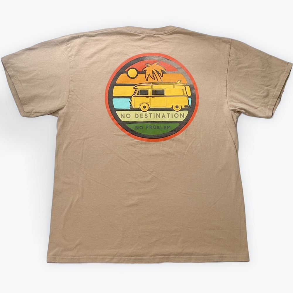 DRAVUS Men’s Beige Graphic Short Sleeve T-shirt No Destination No Problem Large
